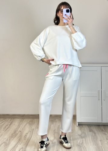 komplet dresowy damski masełkowa tkanina śmietankowy miękki komplet dresowy damski jasny elegancki casual