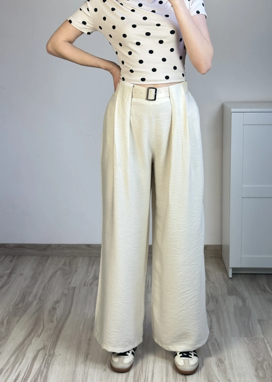 spodnie damskie wiskoza szeroka nogawka pasek w zestawie eleganckie spodnie na lato styl casual chic outfit