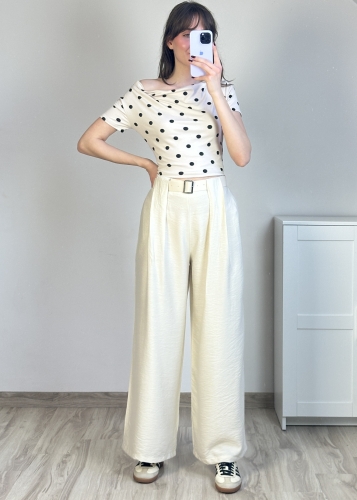 spodnie damskie szerokie wiskozowe wide leg z paskiem eleganckie spodnie letnie wysoki stan stylizacja damska modny outfit