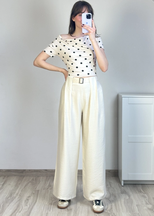 spodnie damskie szerokie wiskozowe wide leg z paskiem eleganckie spodnie letnie wysoki stan stylizacja damska modny outfit