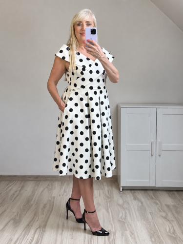 sukienka wizytowa dla puszystych midi sukienka elegancka plus size w groszki