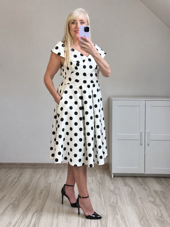 sukienka wizytowa dla puszystych midi sukienka elegancka plus size w groszki