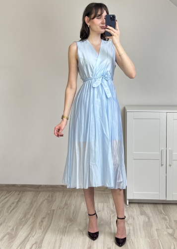 sukienka midi wizytowa z wiązaniem w talii sukienka elegancka midi kopertowy dekolt sukienka midi rozkloszowana elegancka