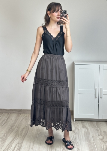 spódnica maxi bawełniana z koronką spódnica maxi z falbanami bawełniana spódnica maxi boho z koronkowymi wstawkami