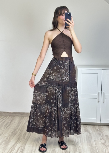 spódnica maxi wzorzysta boho spódnica maxi rozkloszowana bawełniana spódnica maxi z gumką w talii