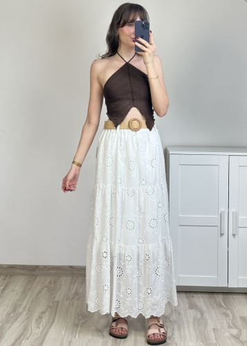 spódnica maxi bawełniana ażurowa z paskiem spódnica maxi z haftem ażurowym bawełniana spódnica bawełniana maxi z podszewką