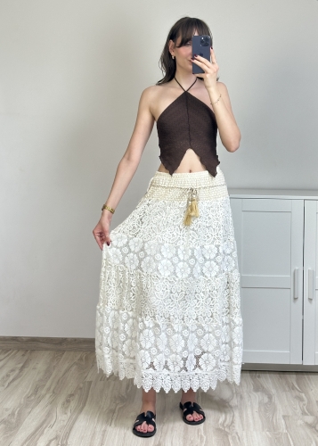 spódnica maxi boho koronkowa spódnica maxi elegancka długa spódnica maxi z ozdobnym pasem