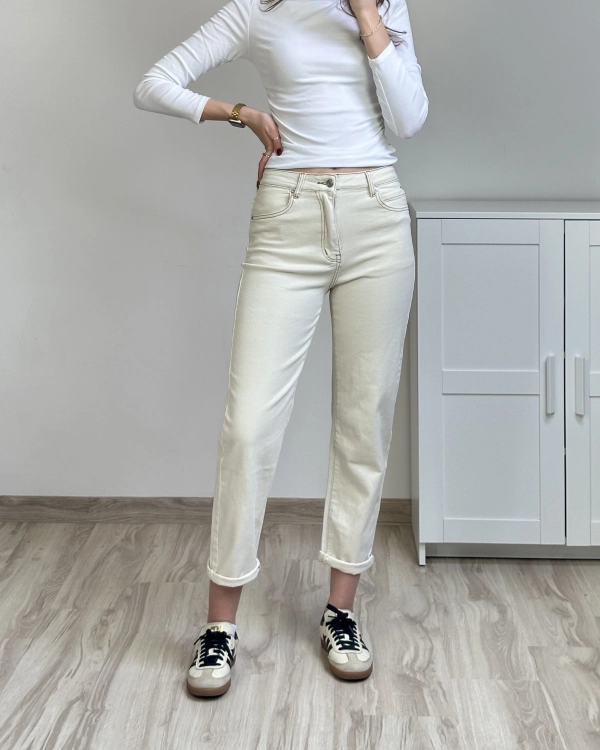 spodnie mom fit kremowe spodnie mom jeans kremowe spodnie mom fit wysoki stan