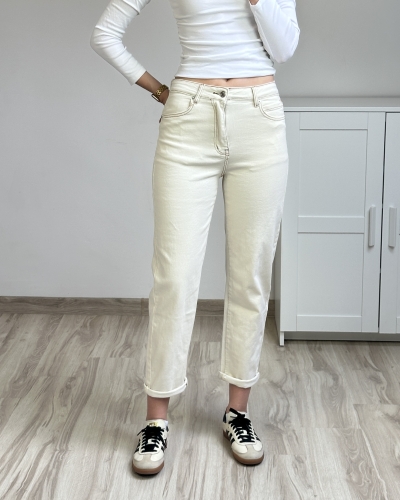 spodnie kremowe damskie mom fit spodnie mom fit prosta nogawka spodnie kremowe casual styl