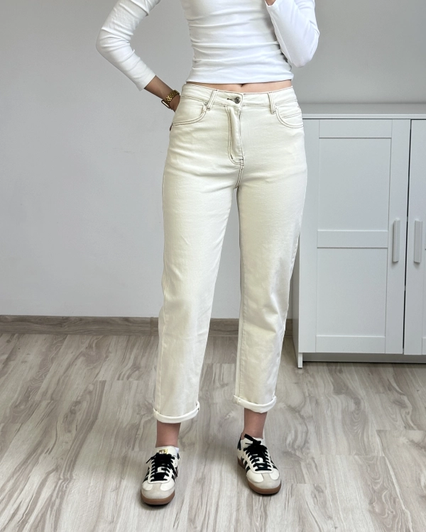 spodnie kremowe damskie mom fit spodnie mom fit prosta nogawka spodnie kremowe casual styl