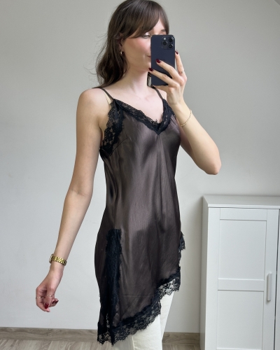 top damski z koronką cienkie ramiączka modna odzież damska butik satynowy top damski elegancki do spodni i jeansów stylizacja