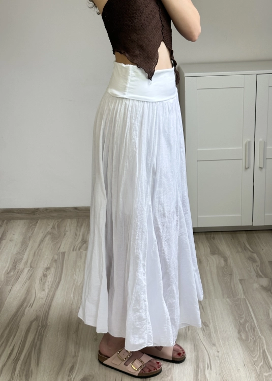 spódnica maxi elegancka casual damska bawełniana stylizacja długa spódnica damska szeroki pas w talii modna stylizacja