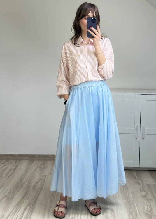spódnica maxi letnia damska lekka stylizacja z koszulą długa spódnica damska wygodna stylizacja casual elegancka