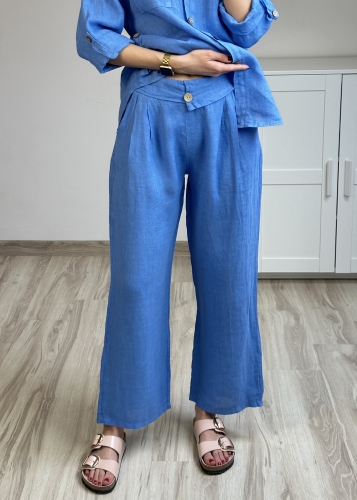 spodnie lniane damskie z kieszeniami eleganckie codzienne lniane spodnie damskie luźne proste nogawki stylizacja spodnie lniane damskie z wysokim stanem i zakładkami