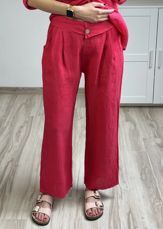 lniane spodnie damskie minimalistyczne eleganckie spodnie lniane damskie szerokie proste nogawki