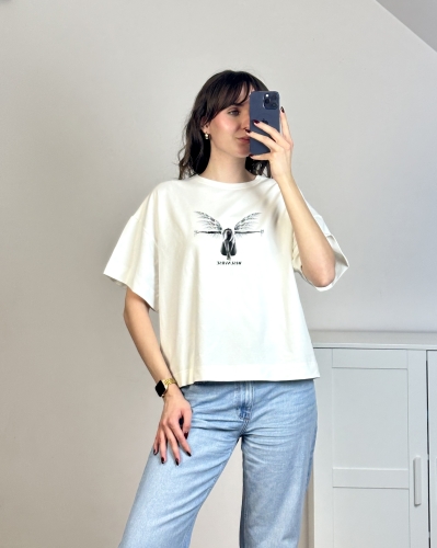 t-shirt damski z nadrukiem anioła, miękka bawełna, polska produkcja