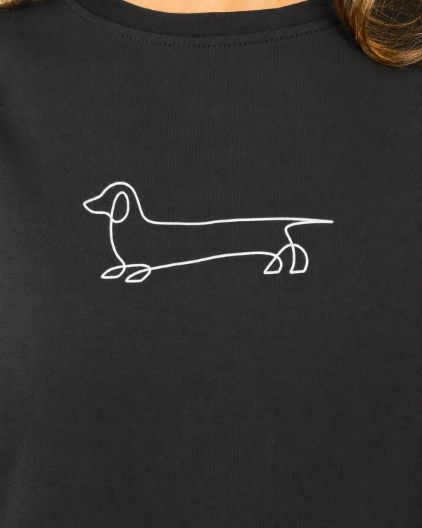 t-shirt basic z nadrukiem psa wygodny fason bawełniana koszulka z minimalistycznym nadrukiem jamnika