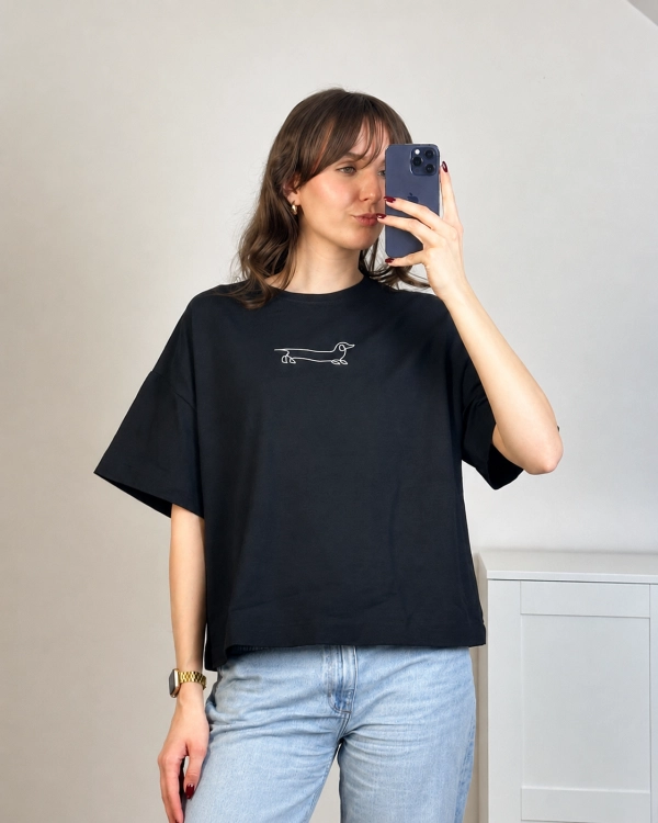 t-shirt oversize z nadrukiem psa miękka bawełna koszulka z krótkim rękawem i nadrukiem jamnika