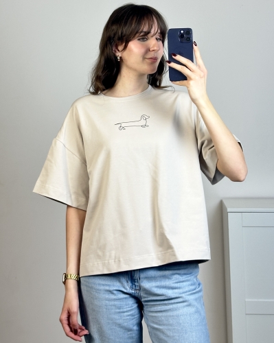 t-shirt oversize z nadrukiem psa miękka bawełna koszulka z krótkim rękawem i nadrukiem jamnika