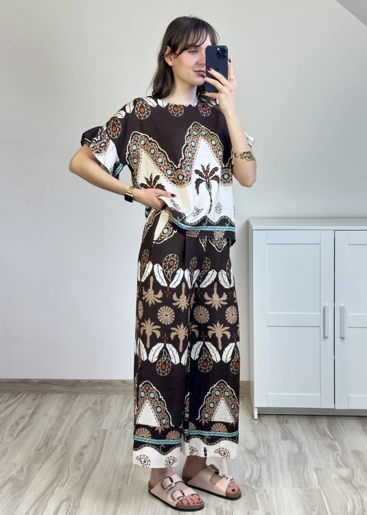lekki komplet na lato wiskoza komplet w print styl casual