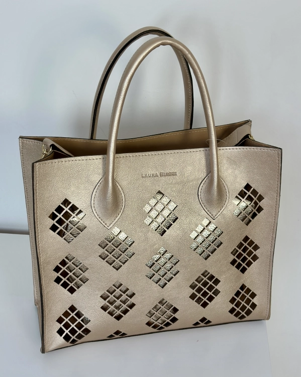 torebka shopper z długim paskiem złota torebka shopper na co dzień