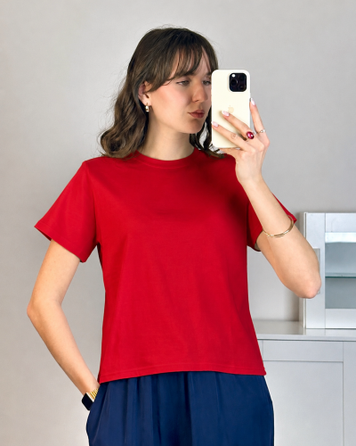 czerwony klasyczny t-shirt bluzka z krótkim rękawem czerwony basic