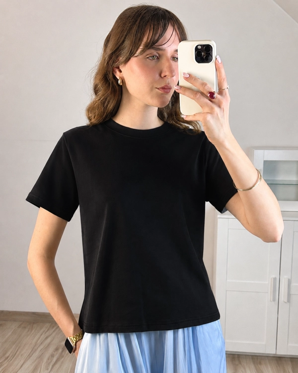 czarny klasyczny t-shirt koszulka z krótkim rękawem bawełniany basic podkoszulka
