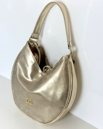 Złota torebka damska miękka na ramię i crossbody styl elegancki Torebka hobo złota z suwakiem i odpinanym paskiem styl wieczorowy