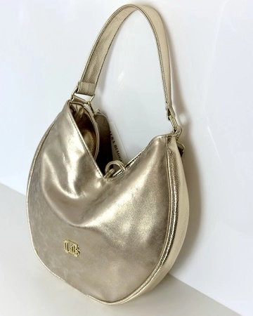 Złota torebka damska miękka na ramię i crossbody styl elegancki Torebka hobo złota z suwakiem i odpinanym paskiem styl wieczorowy