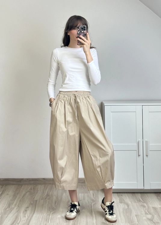 damskie culotte bawełniane szerokie nogawki długość za łydkę luźny krój codzienna stylizacja