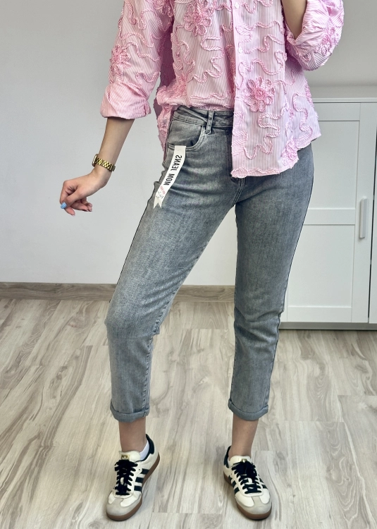 Szare spodnie jeansowe damskie Wygodne jeansy damskie na co dzień Jeansy damskie o kroju mom fit