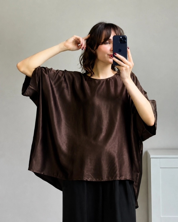 satynowa wiskozowa bluzka oversize elegancka duża w biuście