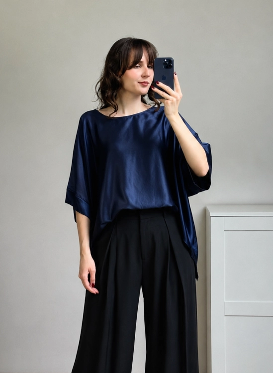 satynowa bluzka z wiskozy oversize elegancka błyszcząca na duży rozmiar