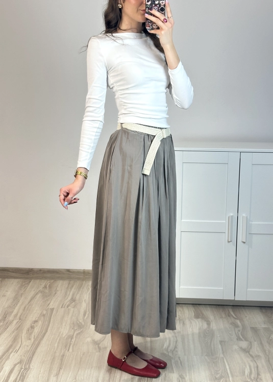 Elegancka spódnica z lejącego materiału damska Spódnica midi z paskiem i zwiewnym fasonem
