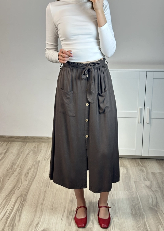 Spódnica midi z wiązaną talią damska Elegancka spódnica z wiskozą i lyocellem