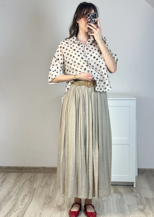 Elegancka spódnica maxi z ozdobnym paskiem Damska spódnica z kieszeniami do codziennych stylizacji
