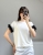 Bawełniany T-shirt z tiulowymi rękawami damski Elegancki T-shirt damski z ozdobnym tiulem przy rękawach