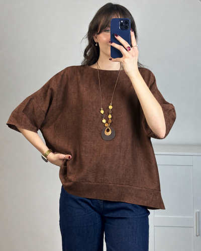 Modna bluzka oversize z wiskozy z krótkim rękawem