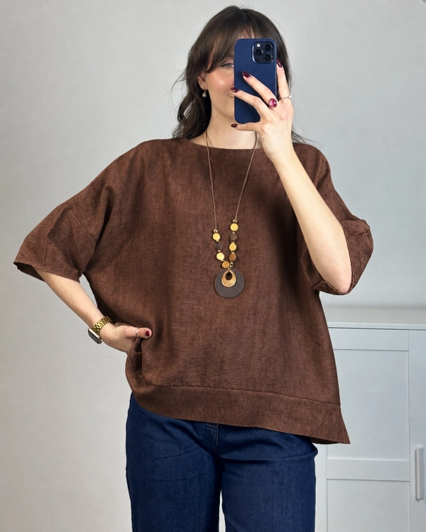 Modna bluzka oversize z wiskozy z krótkim rękawem