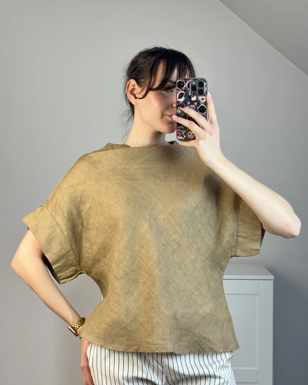 Elegancka lniana bluzka damska Lekka bluzka lniana do codziennych stylizacji