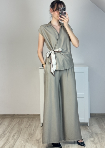 Eleganckie spodnie damskie fango Luźne spodnie z szeroką nogawką fango