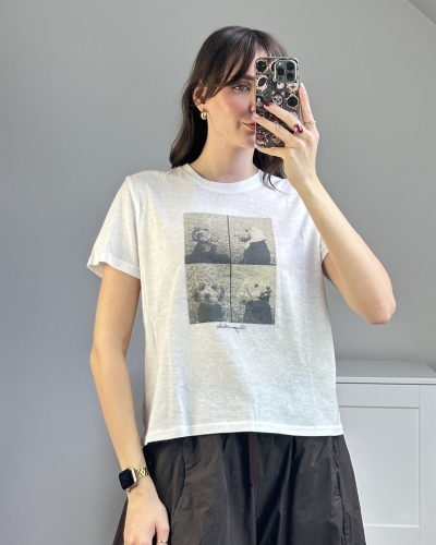 Biały bawełniany T-shirt damski z nadrukiem psów Lekki T-shirt damski z bawełny z artystycznym motywem psów