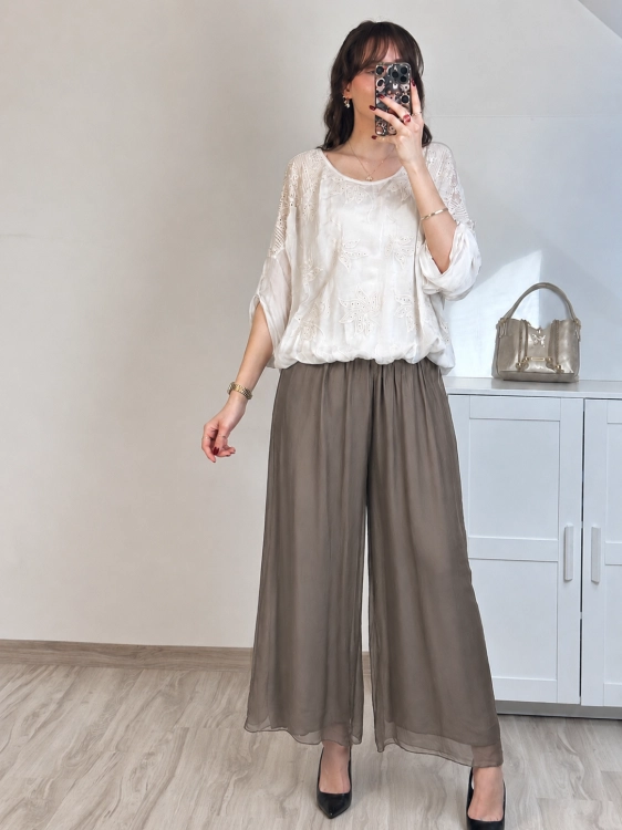 spodnie jedwabne z podszewką fango eleganckie zwiewne spodnie na lato