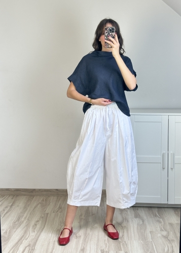 Bawełniane spodnie culotte białe damskie Białe spodnie culotte z bawełny
