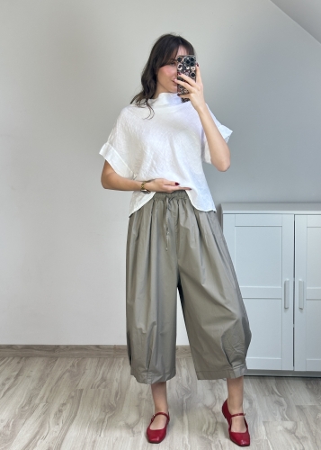 Bawełniane spodnie culotte fango damskie Spodnie culotte fango z bawełny