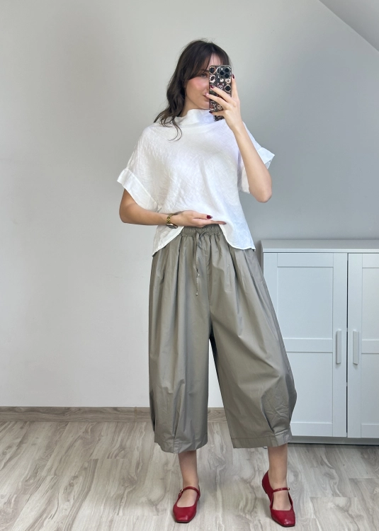 Bawełniane spodnie culotte fango damskie Spodnie culotte fango z bawełny