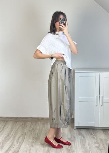 Szerokie bawełniane culotte fango Damskie spodnie culotte w kolorze fango