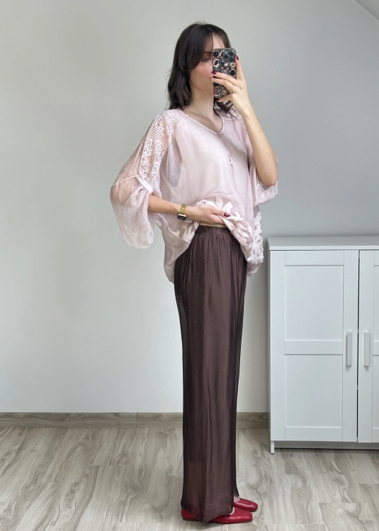 Zwiewne spodnie damskie z podszewką Eleganckie spodnie jedwabne z szeroką nogawką