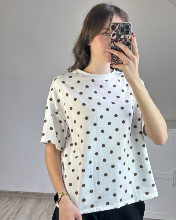 Klasyczna koszulka bawełniana w groszki T-shirt damski do codziennych stylizacji