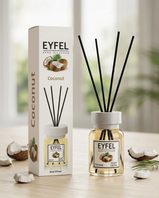 Odświeżacz powietrza Eyfel Coconut 120 ml z patyczkami zapachowymi kokos